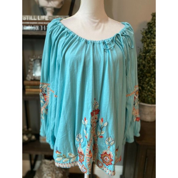 Johnny Was Tops - JOHNNY WAS Maisie Peasant Tie Blouse Embroidered